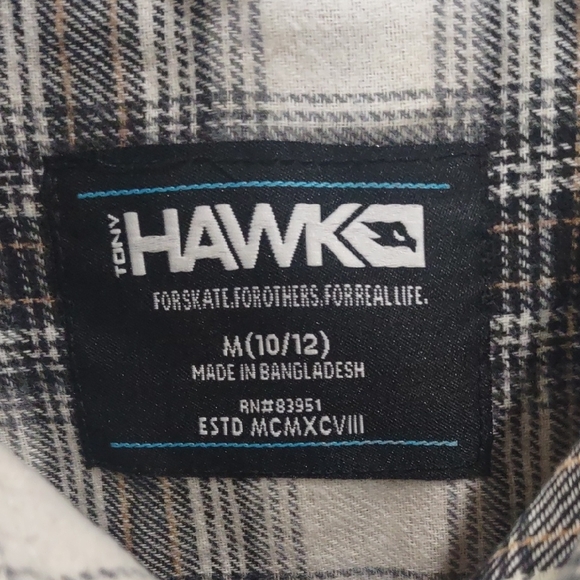 TONY HAWK Black and White , Brown Button Down Shirt Classic Plaid Design - Picture 3 of 17